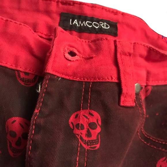 SOLD LAMCORD Red Black Skull Slim Fit Skinny Jeans - Picture 5 of 8